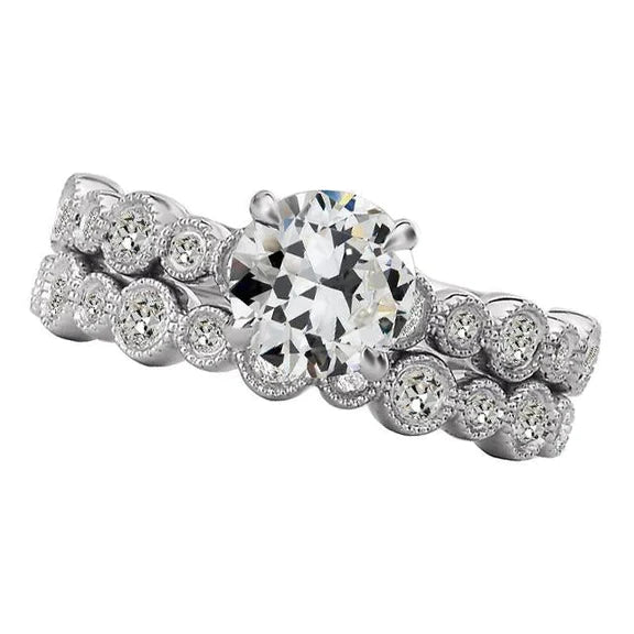 Ladies Engagement Ring Set Old Mine Cut Genuine Diamond Vintage Style 5 Carats