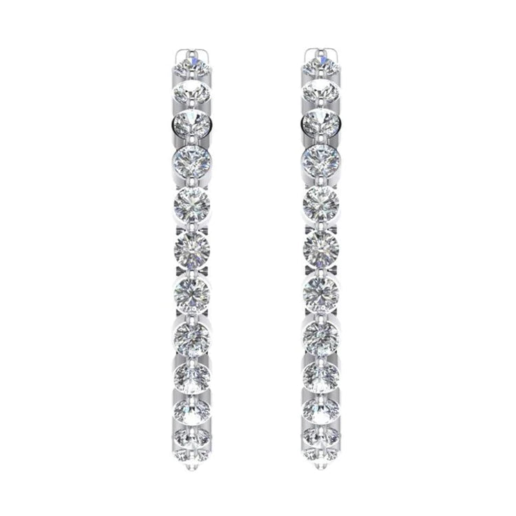 Ladies Floating Round Genuine Diamond Hoop Earrings 3.60 Carats 