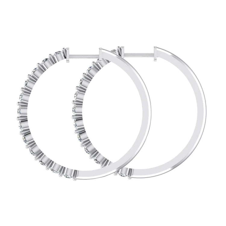 Ladies Floating Round Genuine Diamond Hoop Earrings 1.5 Inches