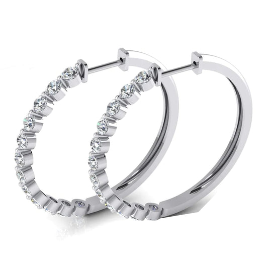 Ladies Floating Round Genuine Diamond Hoop Earrings 3.60 Carats 1.5 Inches