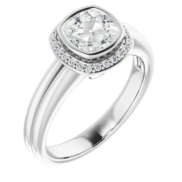 Ladies Halo Cushion Real Old European Diamond Ring Bezel Set 5 Carats - Halo Ring-harrychadent.ca