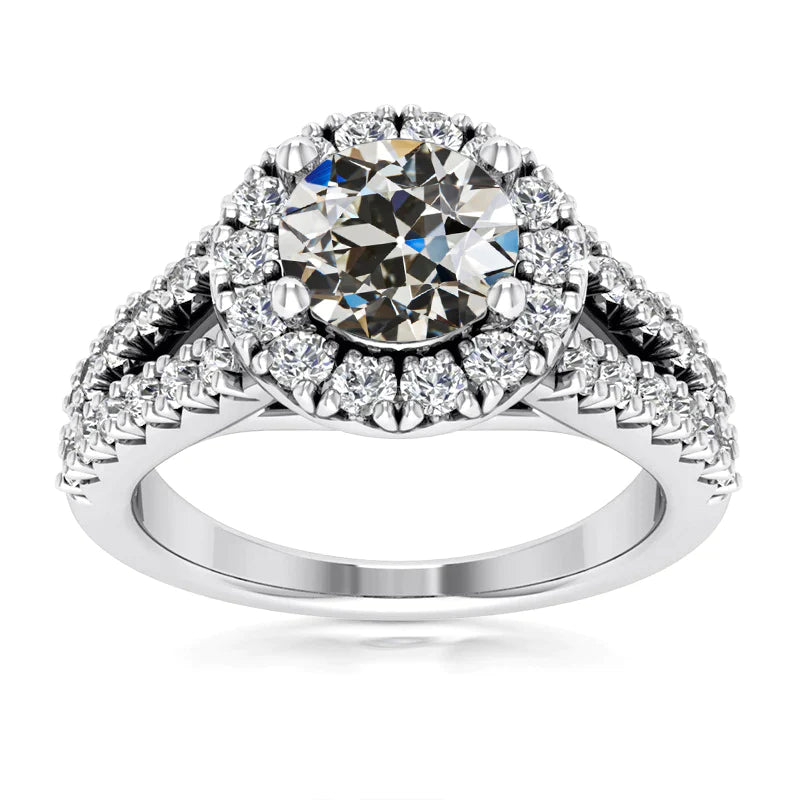 Ladies Halo Engagement Ring Old Cut Genuine Diamond Split Shank 4.75 Carats