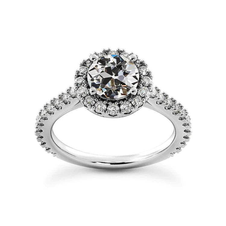 Ladies Halo Old Cut Genuine Diamond Ring With Accents 5 Carats Gold