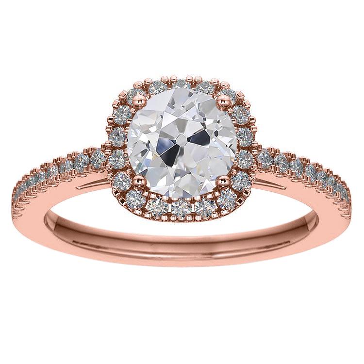 Ladies Halo Old Cut Round Natural Diamond Ring Rose Gold 4.25 Carats