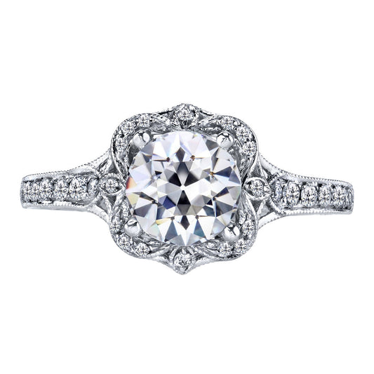 Antique Cushion Diamond ring in 14 Karat White Gold – main view