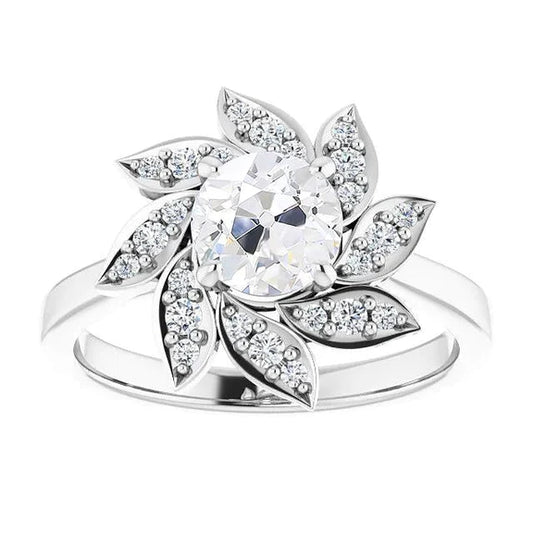 Ladies Halo Ring Old Miner Natural Diamond Prong Set Flower Style 4.50 Carats