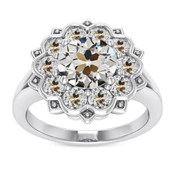 Ladies Halo Ring Round Old Miner Natural Earth Mined Diamond Star Style Gold 9 Carats