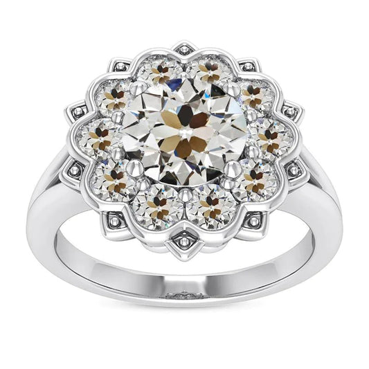 Ladies Halo Ring Round Old Miner Natural Diamond Star Style Gold 9 Carats