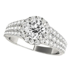 Ladies Halo Ring Round Old Miner Real Natural Earth Mined Diamond Multi-Row Pave Set 5 Carats