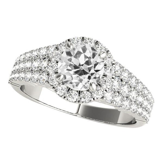 Ladies Halo Ring Round Old Miner Real Diamond Multi-Row Pave Set 5 Carats - Halo Ring-harrychadent.ca