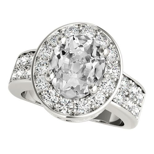 Ladies Halo Ring With Accents Oval Old Cut Genuine Diamond 7.50 Carats Gold