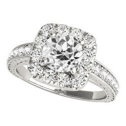 Ladies Halo Round Old Mine Cut Natural Diamond Ring Prong Set 4.25 Carats