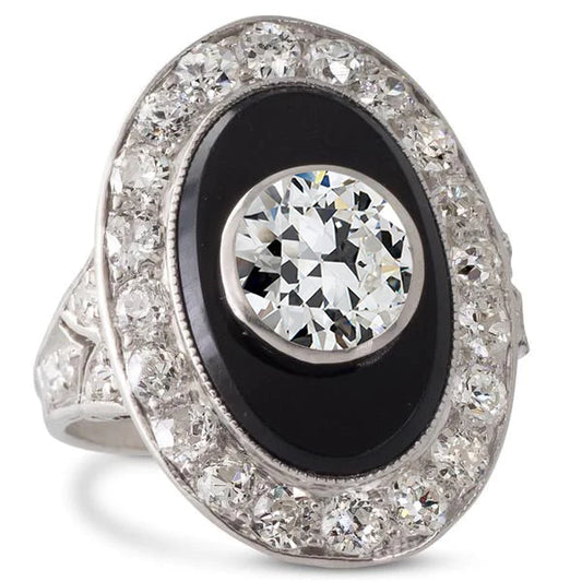 Ladies Halo Wedding Ring Round Old Cut Real Diamond Black Gold 4 Carats