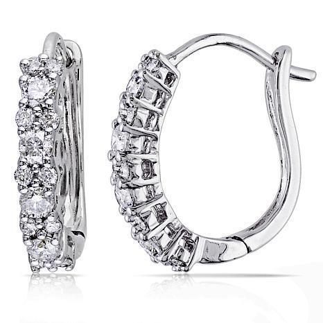 Ladies  Hoop Earrings 2.60 Carats Round Cut Genuine Diamonds 14K White Gold
