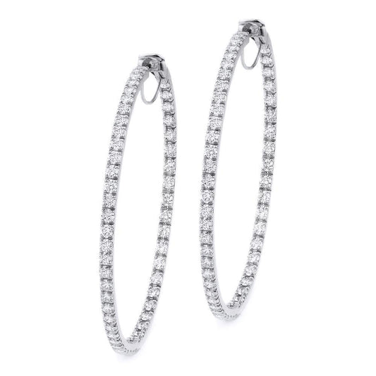 Ladies Hoop Earrings 3.70 Carats Sparkling Real Diamonds 14K Gold White - Hoop Earrings-harrychadent.ca