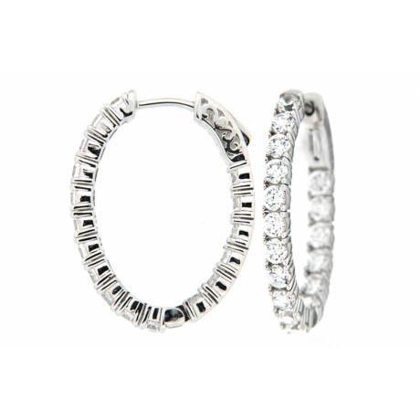 Ladies Hoop Earrings 3.75 Carats Round Cut Genuine Diamonds 14K White Gold