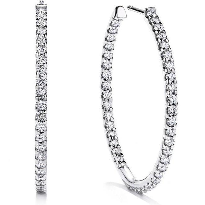 Ladies Hoop Earrings 4.30 Carats Round Cut Genuine Diamonds White Gold 14K