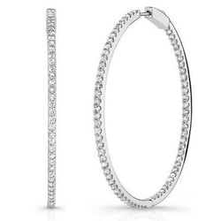 Ladies Hoop Earrings 4.30 Carats Small Round Genuine Natural Earth Mined Diamonds White Gold 14K