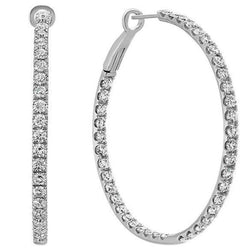 Ladies Hoop Earrings 4 Carats Round Cut Natural Diamonds White Gold 14K