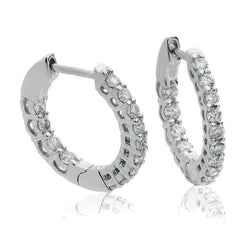 Ladies Hoop Earrings White Gold 14K Round Cut Real 2.85 Ct Diamonds