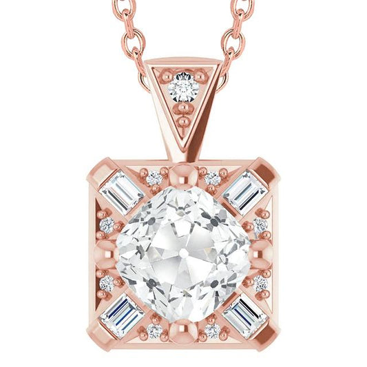 Ladies Natural Diamond Pendant Cushion Old Miner Baguette & Round 7.50 Carats - Pendant-harrychadent.ca