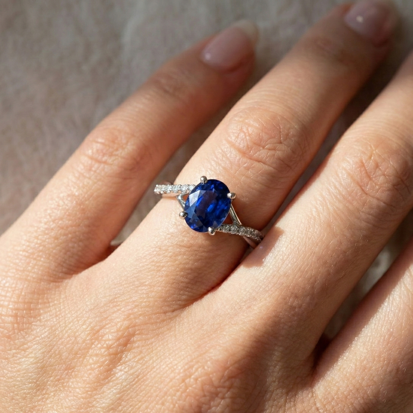 Ladies Natural Earth Mined Diamond ( Not Lab Grown ) Gemstone Ring Oval Ceylon Sapphire Gold 3 Carats