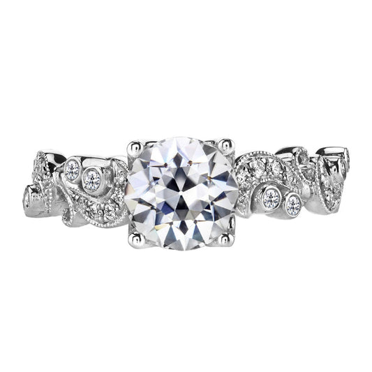 Brilliant Diamond Old Mine Cut Solitaire with Side Stones in 14K White Gold – main view