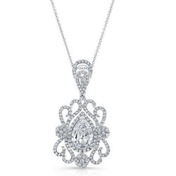 Ladies Pendant Necklace 2.50 Carats Real Sparkling Diamond White Gold 14K