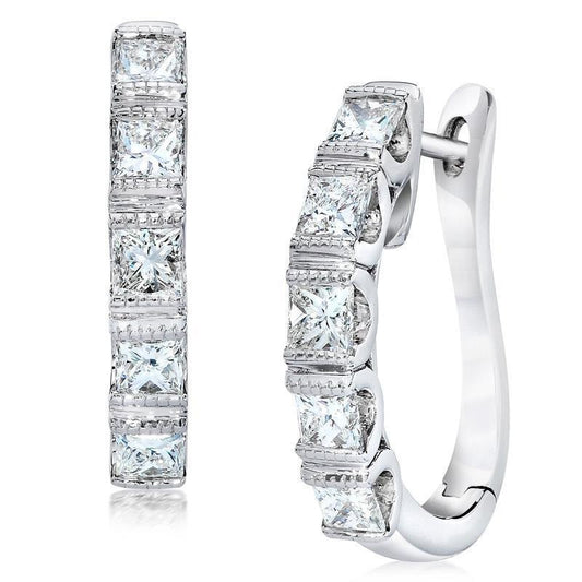 Ladies Princess Cut Real Diamond Hoop Earring Solid Gold 14K 6 Carats - Hoop Earrings-harrychadent.ca