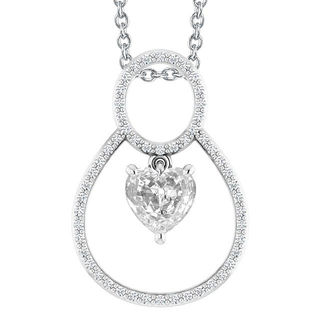 Ladies Real Diamond Pendant Round & Heart Old Cut 3.50 Carats