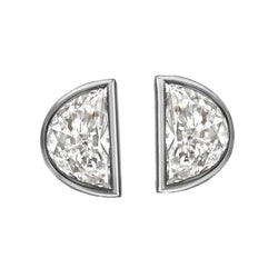 Ladies Real Diamond Studs Half Moon Bezel Set 2.50 Carats White Gold