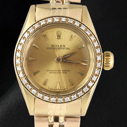 Ladies Rolex Oyster Perpetual Diamond Bezel Yellow Gold Watch