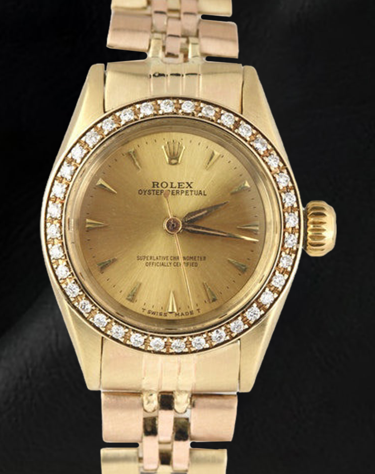 Ladies Rolex Oyster Perpetual Diamond Bezel Yellow Gold Watch