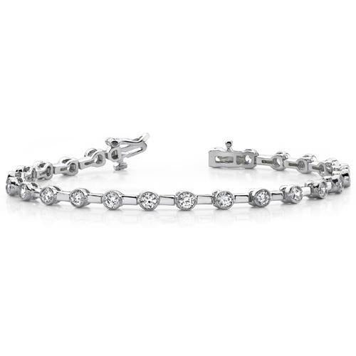 Ladies Round Bezel Set Real Diamond Tennis Bracelet White Gold 2.75 Carats