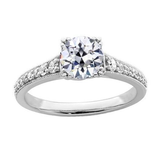 Ladies Round Old Cut Genuine Diamond Engagement Ring 2.75 Carats White Gold