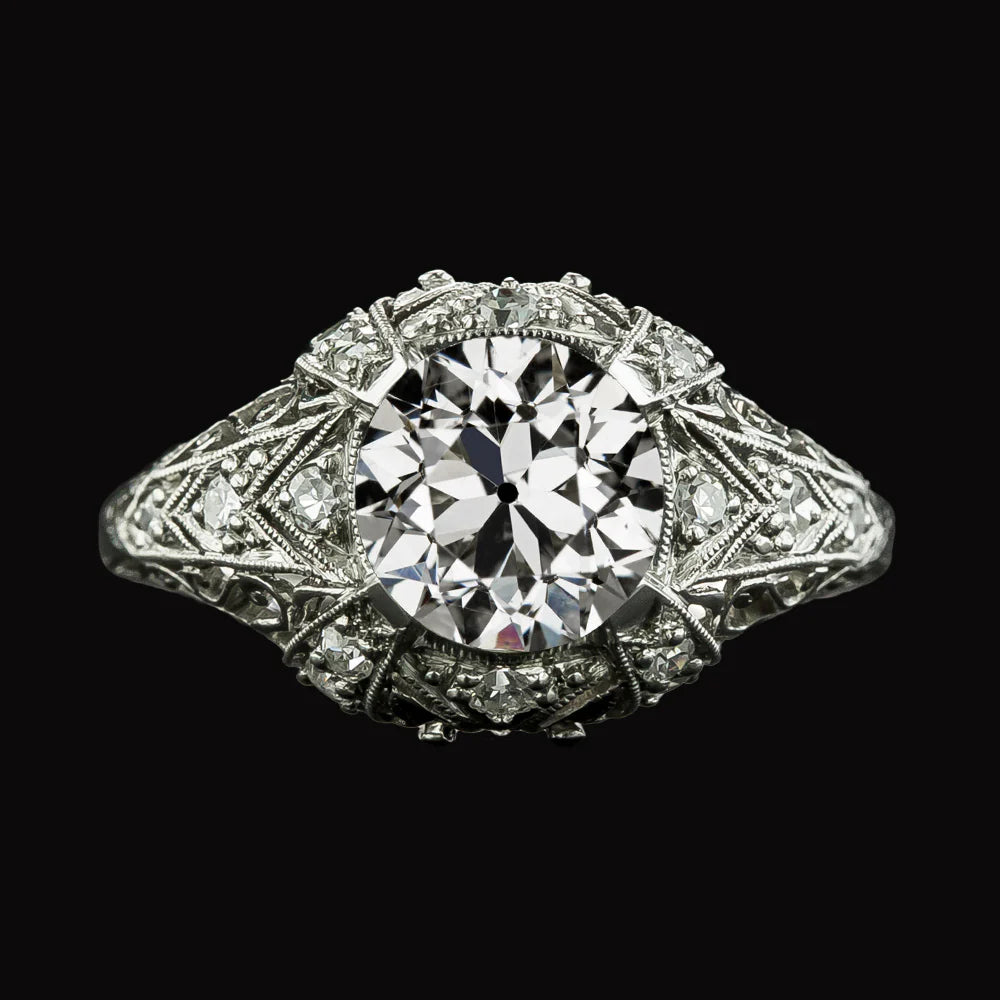 Ladies Round Old Cut Real Diamond Ring Milgrain Antique Style 4.25 Carats