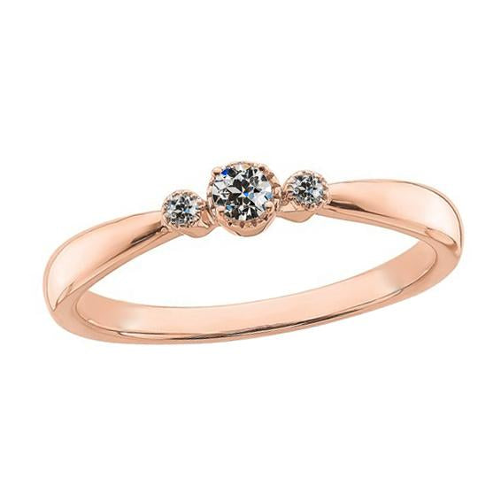 Ladies Round Old Cut Real Diamond Three Stone Ring 1 Carat 14K Rose Gold