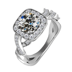 Genuine Diamond Halo Engagement Ring – 14K White Gold 3.50 ct