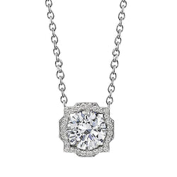 Ladies Round Real Diamond Necklace Pendant 1 Carat White Gold 14K