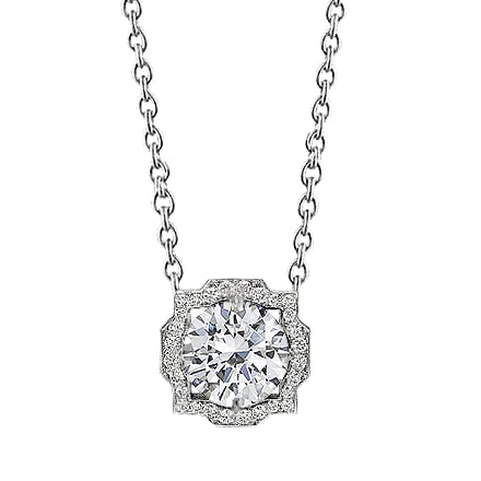 Ladies Round Real Diamond Necklace Pendant 1 Carat White Gold 14K