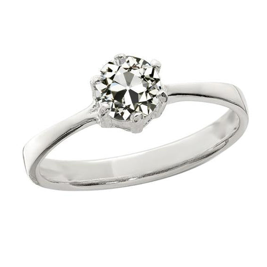Ladies Solitaire Ring Round Old Cut Real Diamond Tapered Shank 1.50 Carats