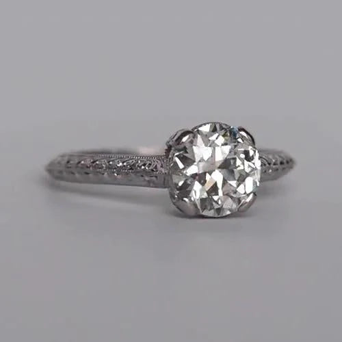 Ladies Solitaire Ring Round Old Mine Cut Natural Diamond 1.75 Carats Jewelry