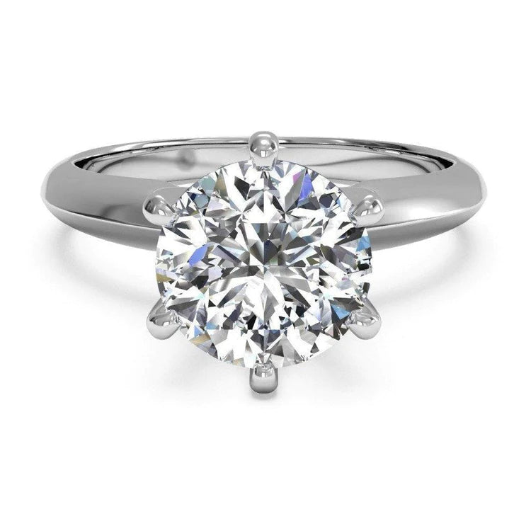 Ladies Solitaire Round Genuine Diamond Wedding Ring White Gold 14K