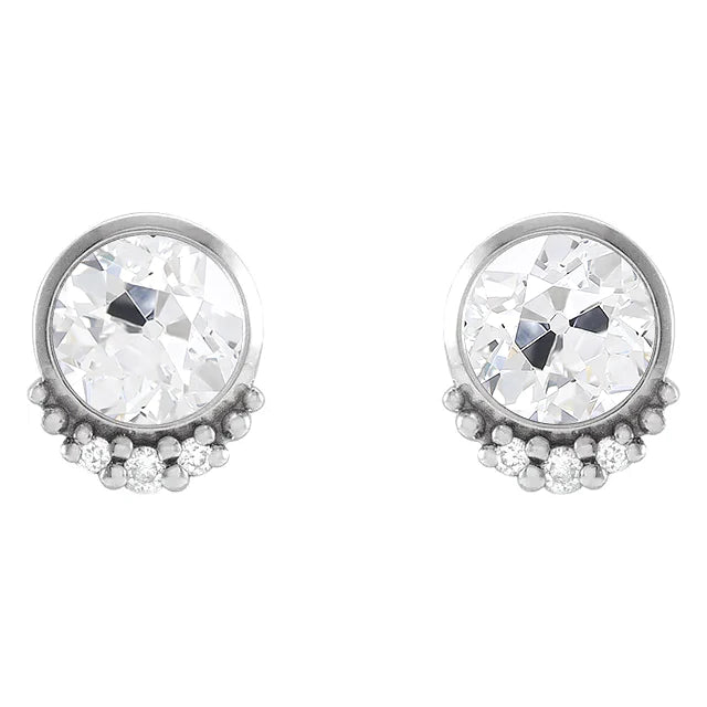 Ladies Stud Earrings Old Cut Real Diamond Bezel Set 5 Carats White Gold 14K