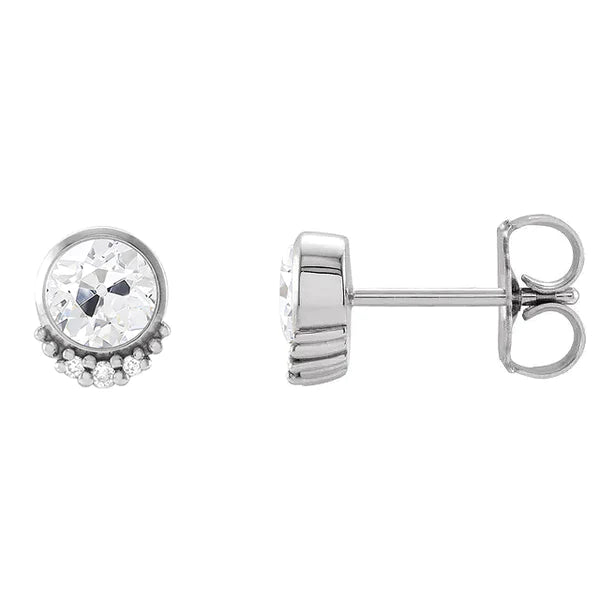 Ladies Stud Earrings Old Cut Real Diamond Bezel Set 5 Carats White Gold 14K