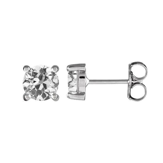 Ladies Stud Earrings Round Old Miner Real Diamonds 3 Carats