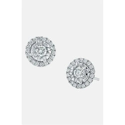 Ladies Stud Halo Earrings 3.20 Carats Round Cut Real Natural Earth Mined Diamonds Gold White