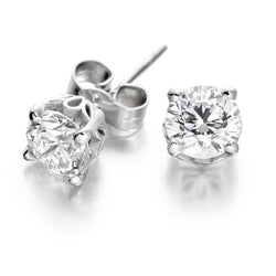 Ladies Studs Earrings 2.50 Carats Round Cut Real Diamonds White Gold 14K
