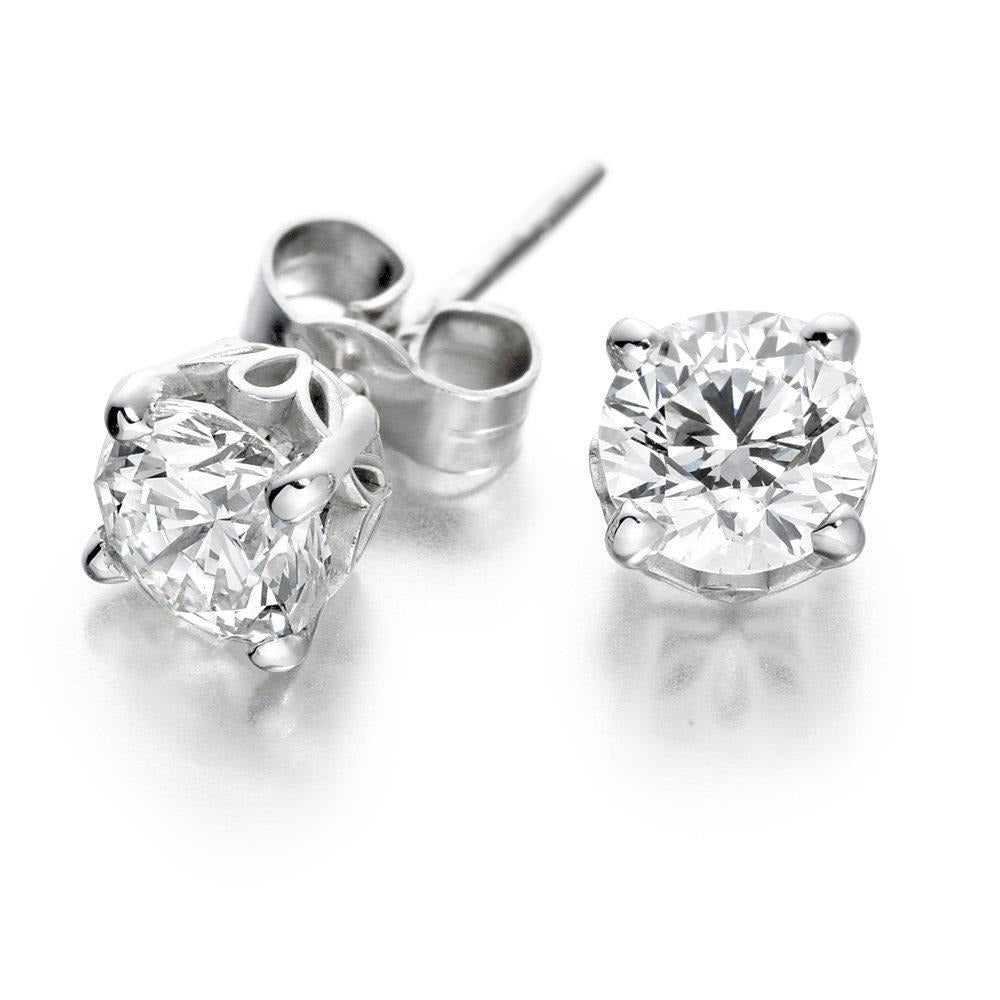 Ladies Studs Earrings 2.50 Carats Round Cut Real Diamonds White Gold 14K - Stud Earrings-harrychadent.ca
