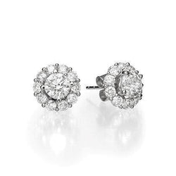 Ladies Studs Earrings 3.40 Carats Round Cut Genuine Diamonds 14K White Gold